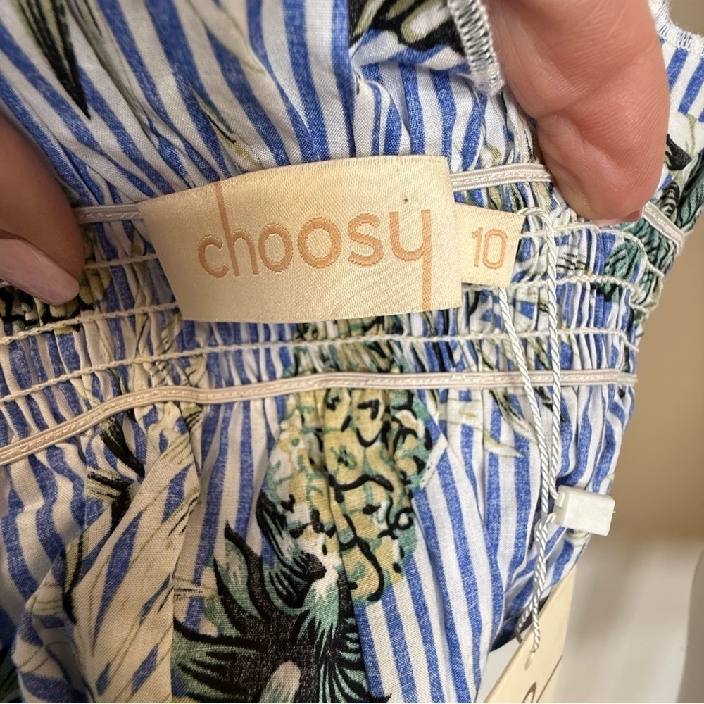 Choosy Off The Shoulder Crop Top Cotton Striped Tropical Print Women’s Size 10 - Picture 7 of 12